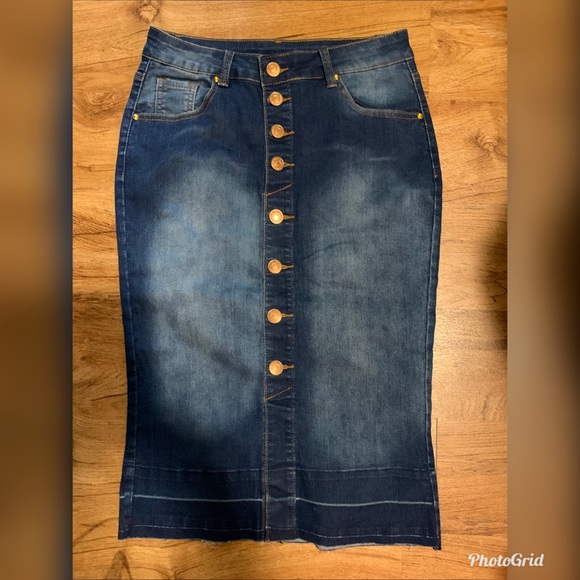 Blue Jean Button Down Skirt - Picture 1 of 3